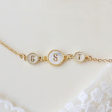 16" Gold Round White Shell Carved Initial Letter Necklace, 1~3 Stones, Personalization Jewelry KZ021