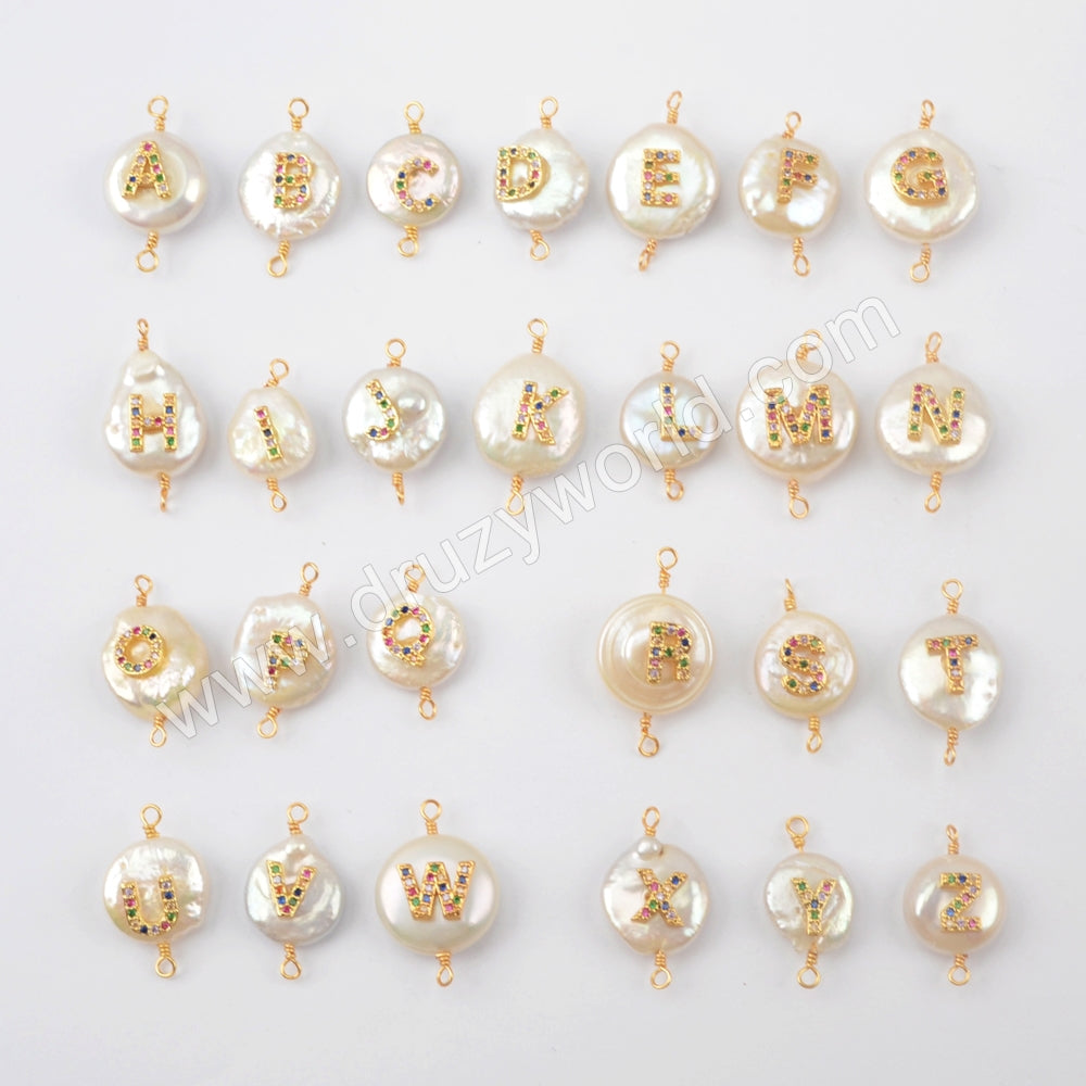 Gold plated Natural Pearl With Multi CZ Connector WX1265