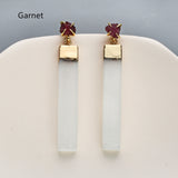 Gold Plated Claw Raw Gemstone Chips & Selenite Bar Stud Earrings, Healing Crystal Stone Jewelry, Boho Earrings ZG0491