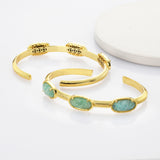 Gold Plated Claw Oval Multi Gemstone Faceted Bangle Bracelet, Healing Stone Cuff Jewelry ZG0494