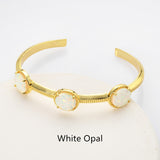 Gold Plated Brass 3-Round-Gemstone Faceted Bangle, Healing Crystal Quartz Cuff Bracelet  ZG0493