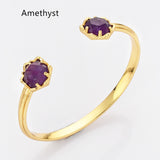 Gold Plated Hexagon Rainbow Gemstone Faceted Claw Bangle, Healing Birthstone Cuff Bracelet Jewelry ZG0496