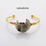 Gold Plated Brass Rainbow Gemstone Crescent Moon Wire Wrap Bangle Bracelet Handmade Boho Jewelry WX2074