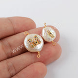 Gold plated Natural Pearl With Multi CZ Connector WX1265