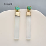 Gold Plated Claw Raw Gemstone Chips & Selenite Bar Stud Earrings, Healing Crystal Stone Jewelry, Boho Earrings ZG0491