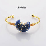 Gold Plated Brass Rainbow Gemstone Crescent Moon Wire Wrap Bangle Bracelet Handmade Boho Jewelry WX2074