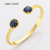 Gold Claw Round Faceted Rainbow Gemstone Bangle Bracelet , Healing Birthstone Cuff Jewelry ZG0495