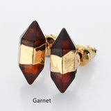 Gold Plated Hexagon Point Natural Gemstone Stud Earrings, Birthstone Earrings, Healing Crystal Stone Post Earrings, Wholesale Supply G2092