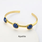 Gold Plated Brass 3-Round-Gemstone Faceted Bangle, Healing Crystal Quartz Cuff Bracelet  ZG0493