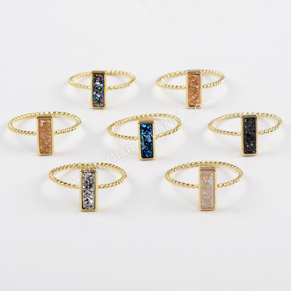 Gold Plated Druzy Ring，Bezel Ring