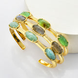 Gold Plated Claw Oval Multi Gemstone Faceted Bangle Bracelet, Healing Stone Cuff Jewelry ZG0494