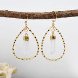 Angel Aura Quartz Crystal Point Earrings Gold Plated Big Teardrop Earrings HD0367