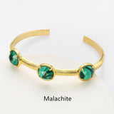 Gold Plated Brass 3-Round-Gemstone Faceted Bangle, Healing Crystal Quartz Cuff Bracelet  ZG0493