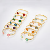 Gold Plated Hexagon Rainbow Gemstone Faceted Claw Bangle, Healing Birthstone Cuff Bracelet Jewelry ZG0496