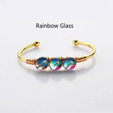 Gold Plated Brass Multi Gemstone Wire Wrap Bangle Bracelet, Healing Crystal Stone Cuff Handmade Boho Jewelry WX2075