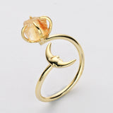Raw Natural Crystal Moon Face Ring, Adjustable, Double Gemstone Ring, Birthstone Ring, Healing Jewelry ZG0487