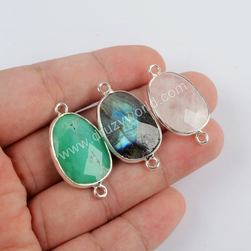 Silver Plated Amazonite White Quartz Faceted Connector, Gemstone Charms For Jewelry Making S1559