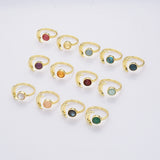 Gold Plated Round Faceted Gemstone Moon Ring, Natural Crystal Stone Ring, Wholesale Jewelry ZG0492