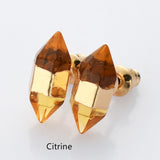 Gold Plated Hexagon Point Natural Gemstone Stud Earrings, Birthstone Earrings, Healing Crystal Stone Post Earrings, Wholesale Supply G2092