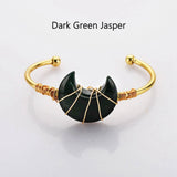 Gold Plated Brass Rainbow Gemstone Crescent Moon Wire Wrap Bangle Bracelet Handmade Boho Jewelry WX2074