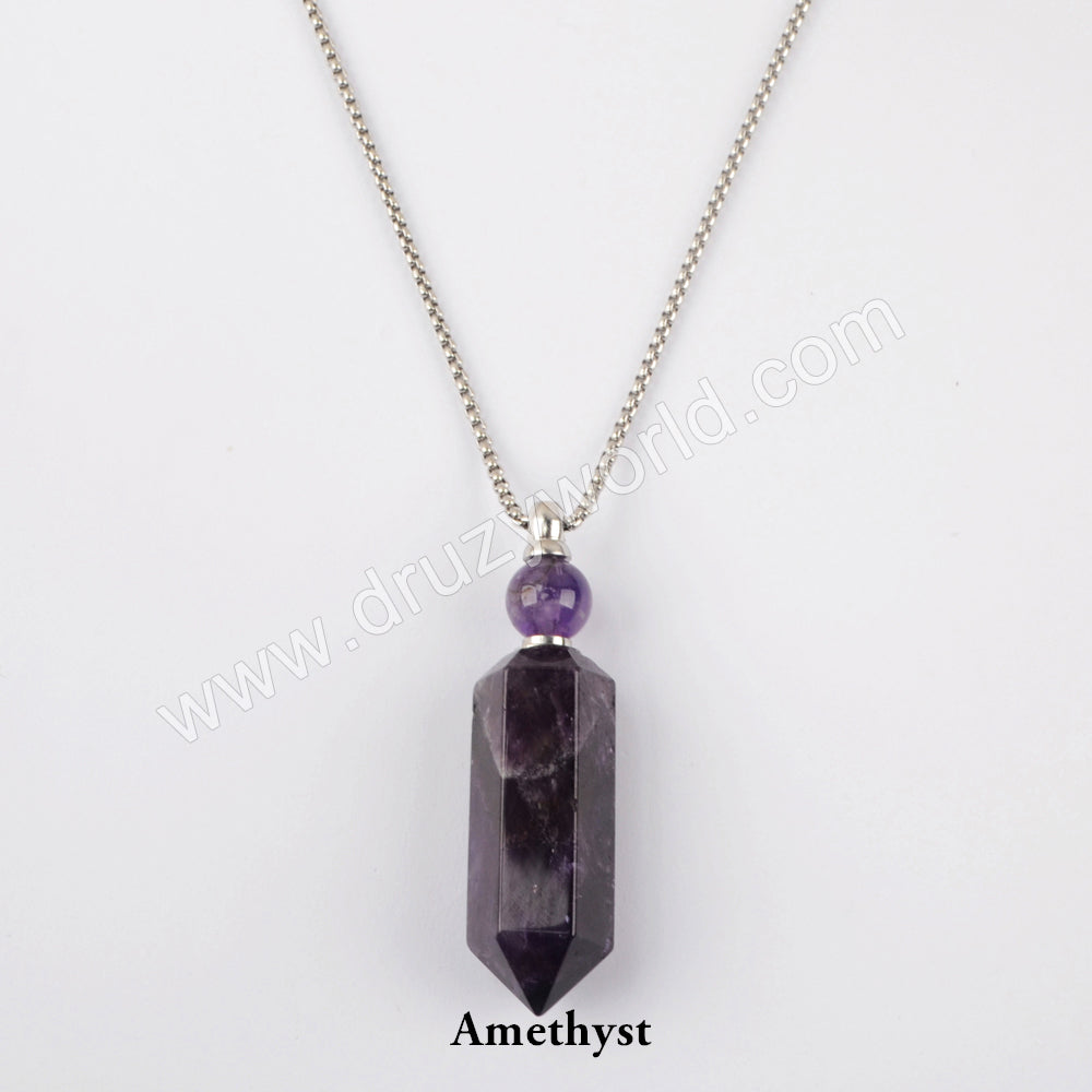 19" Silver Multi-kind Stone Perfume Bottle Necklace WX1508