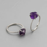 S925 Sterling Silver Claw Rainbow Raw Gemstone Ring, Healing Crystal Stone Ring, Adjustable SS204