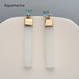 Gold Plated Claw Raw Gemstone Chips & Selenite Bar Stud Earrings, Healing Crystal Stone Jewelry, Boho Earrings ZG0491