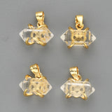 Tiny Hexagon Point Gold Plated Claw Rainbow Gemstone Pendant, Crystal Stone Terminated Point Pendant ZG0480