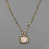 Small Square Gold Bezel Briolette Gemstone Pendant Natural Labradorite Moonstone Copper Turquoise Healing Crystal Pendants Necklace ZG0470