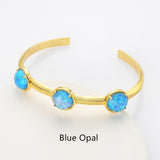 Gold Plated Brass 3-Round-Gemstone Faceted Bangle, Healing Crystal Quartz Cuff Bracelet  ZG0493