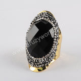 Rhinestone Pave Copper Turquoise Gemstone Faceted Gold Band Ring Boho Jewelry For Women JAB981-1
