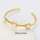 Gold Plated Brass 3-Round-Gemstone Faceted Bangle, Healing Crystal Quartz Cuff Bracelet  ZG0493