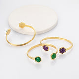 Gold Plated Hexagon Rainbow Gemstone Faceted Claw Bangle, Healing Birthstone Cuff Bracelet Jewelry ZG0496