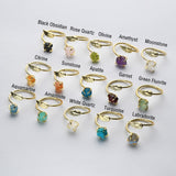 Gold Wing & Raw Crystal Ring, Adjustable, Gold Plated Brass Claw Gemstone Ring, Birthstone Ring, Healing Jewelry ZG0489