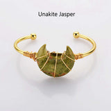Gold Plated Brass Rainbow Gemstone Crescent Moon Wire Wrap Bangle Bracelet Handmade Boho Jewelry WX2074
