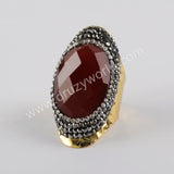 Rhinestone Pave Copper Turquoise Gemstone Faceted Gold Band Ring Boho Jewelry For Women JAB981-1