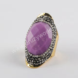 Rhinestone Pave Copper Turquoise Gemstone Faceted Gold Band Ring Boho Jewelry For Women JAB981-1
