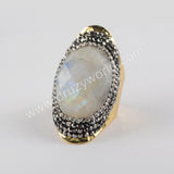 Rhinestone Pave Copper Turquoise Gemstone Faceted Gold Band Ring Boho Jewelry For Women JAB981-1