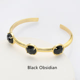 Gold Plated Brass 3-Round-Gemstone Faceted Bangle, Healing Crystal Quartz Cuff Bracelet  ZG0493