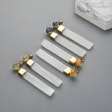 Gold Plated Claw Raw Gemstone Chips & Selenite Bar Stud Earrings, Healing Crystal Stone Jewelry, Boho Earrings ZG0491