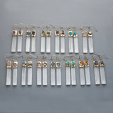 Gold Plated Rectangle Natural Selenite Crystal Earrings, Pave Raw Gemstone Chips, Healing Jewelry, Boho Earrings G2091