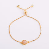 Teardrop Natural Stone Amethyst Gold Bezel Connector Bracelet, Gemstone Birthstone Jewelry  WX989