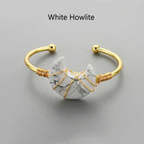 Gold Plated Brass Rainbow Gemstone Crescent Moon Wire Wrap Bangle Bracelet Handmade Boho Jewelry WX2074
