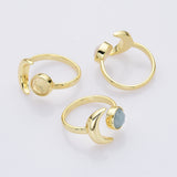 Gold Plated Round Faceted Gemstone Moon Ring, Natural Crystal Stone Ring, Wholesale Jewelry ZG0492