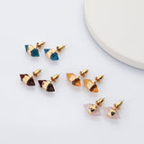 Gold Plated Hexagon Point Natural Gemstone Stud Earrings, Birthstone Earrings, Healing Crystal Stone Post Earrings, Wholesale Supply G2092