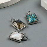 Rectangle Silver Bezel Briolette Gemstone Pendant Natural Labradorite Moonstone Copper Turquoise Healing Crystal Pendants Necklace ZS0472