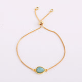 Teardrop Natural Stone Amethyst Gold Bezel Connector Bracelet, Gemstone Birthstone Jewelry  WX989
