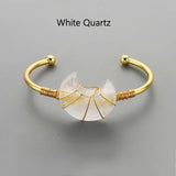 Gold Plated Brass Rainbow Gemstone Crescent Moon Wire Wrap Bangle Bracelet Handmade Boho Jewelry WX2074