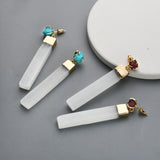 Gold Plated Claw Raw Gemstone Chips & Selenite Bar Stud Earrings, Healing Crystal Stone Jewelry, Boho Earrings ZG0491