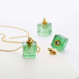 Gold Plated Square Green Fluorite Aquamarine Crystal Gemstone Perfume Bottle Charm Pendant G2080